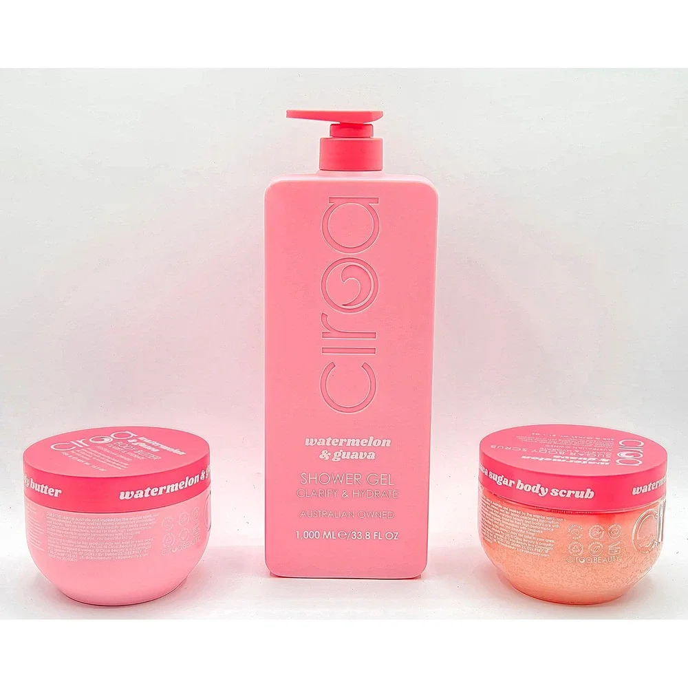 Ciroa Watermelon & Guava Body Care Clarify & Hydrate Set Cleanser, Scrub, Butter